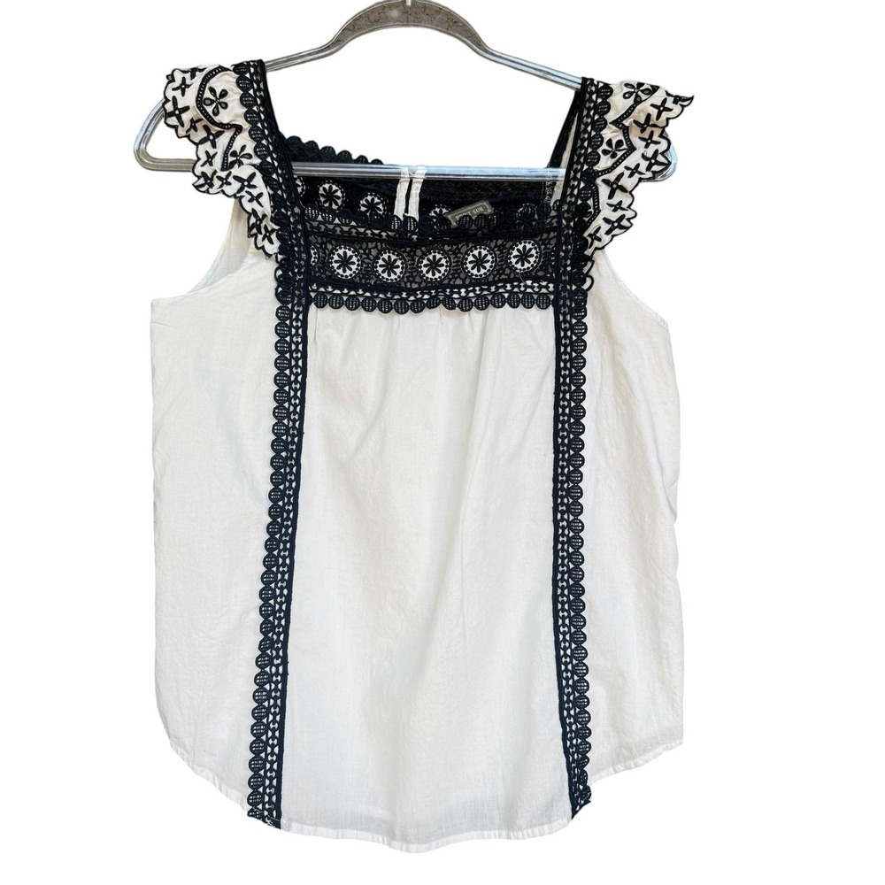 Point Sur Tank Top Womens 8 White Embroidered Ruffle Strap Square Neck Lace Boho
